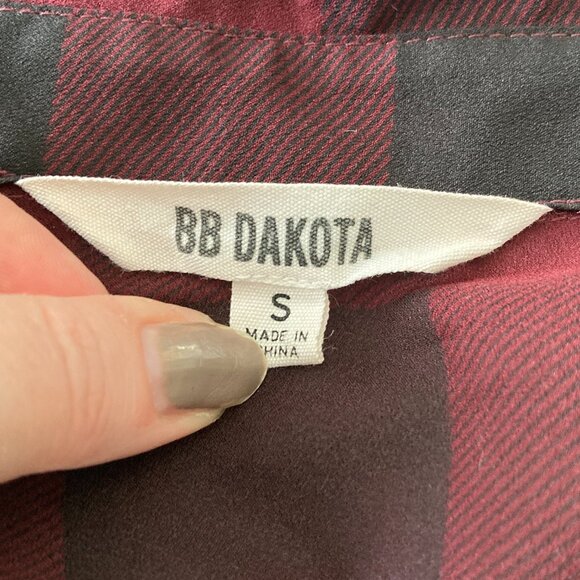 BB Dakota Kendrick plaid button down shirt dress, red burgundy maroon & black - Picture 6 of 6